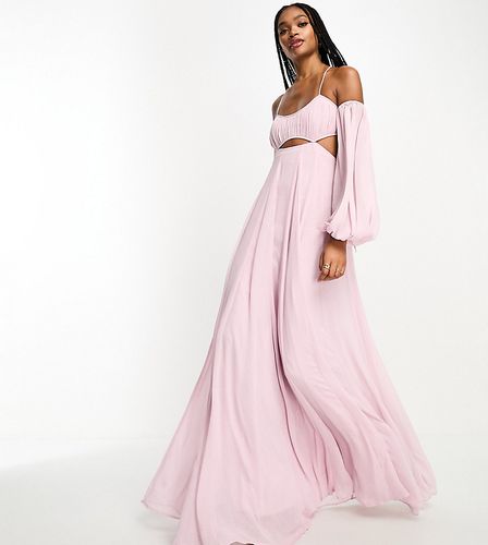 ASOS DESIGN Tall - Robe babydoll longue à buste froncé avec épaules dénudées et découpes - Lilas cendré - Asos Tall - Modalova