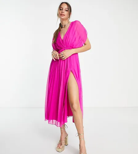 ASOS DESIGN Tall - Robe cache-caur mi-longue plissée - Magenta - Asos Tall - Modalova