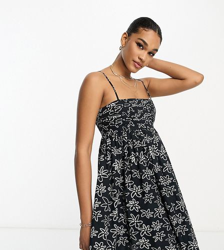 ASOS DESIGN Tall - Robe d'été babydoll courte en coton à fleurs avec corsage plissé - Noir et blanc - Asos Tall - Modalova