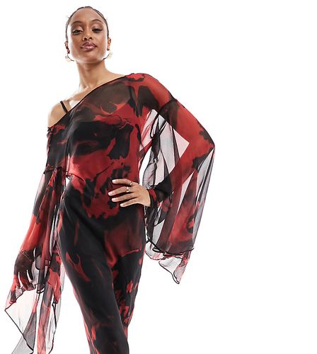 ASOS DESIGN Tall - Robe longue avec manches drapées oversize et dos nu - Imprimé abstrait rouge - Asos Tall - Modalova