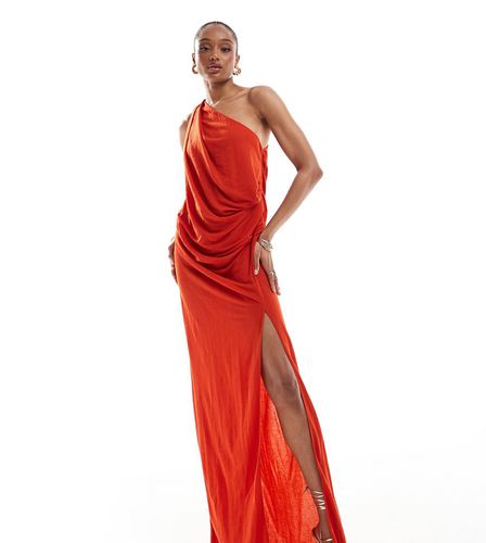 ASOS DESIGN Tall - Robe longue drapée asymétrique en lin stretch - Rouille - Asos Tall - Modalova