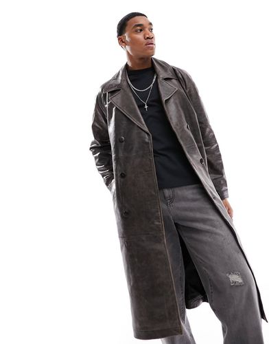 Trench-coat en cuir véritable - Marron délavé - Asos Design - Modalova