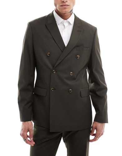 Veste de costume à double boutonnage coupe slim épurée en laine mélangée - Olive - Asos Design - Modalova