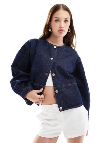 Veste en jean sans col - Indigo - Asos Design - Modalova