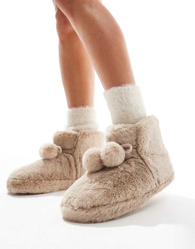 Zyla - Chaussons bottines à pompons - Vison - Asos Design - Modalova