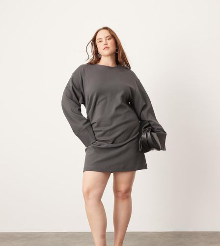 Curve - Robe courte à manches longues en jersey de qualité supérieure - Anthracite - Asos Edition - Modalova