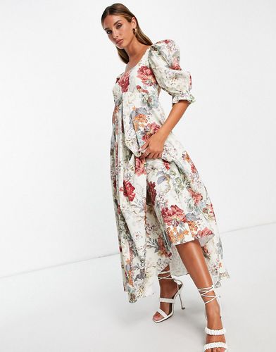 Robe coupe empire mi-longue avec jupe fluide et imprimé fleuri - Asos Edition - Modalova