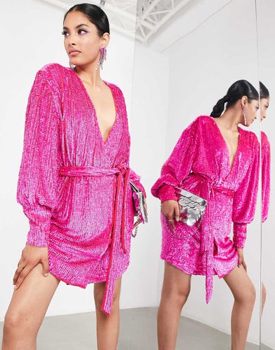 Robe courte cache-caur à sequins - vif - Asos Edition - Modalova