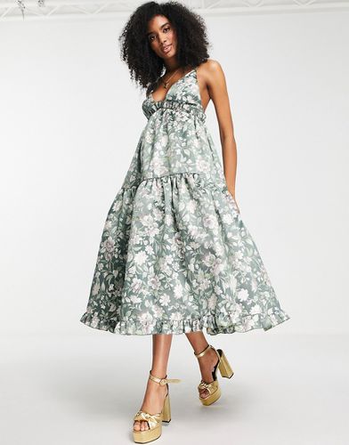 Robe caraco mi-longue à volants étagés en jacquard fleuri - Asos Edition - Modalova