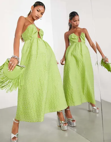 Robe caraco texturée mi-longue à découpes et ourlet à volants - olive - Asos Edition - Modalova