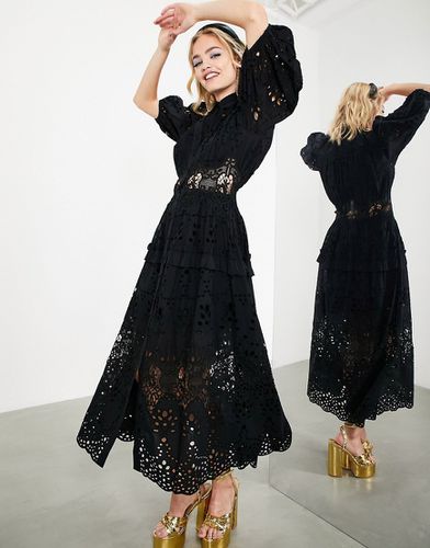 Robe chemise mi-longue en broderie anglaise à taille cintrée et manches bouffantes - Asos Edition - Modalova