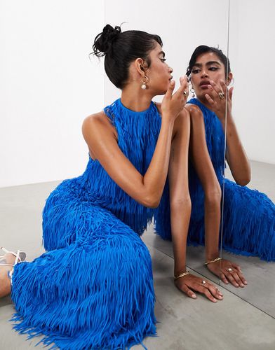 Robe longue à franges et encolure américaine - Bleu vif - Asos Edition - Modalova
