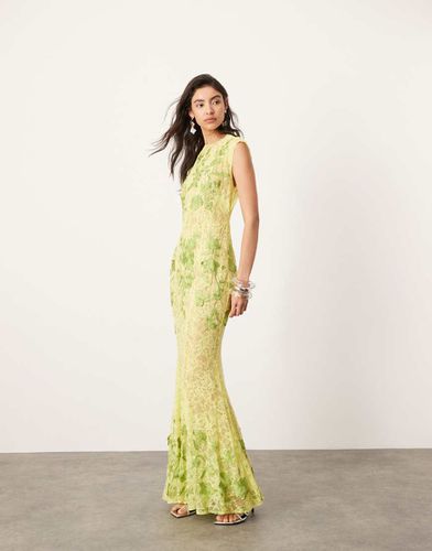 Robe longue brodée en dentelle fleurie à dos ouvert - citron - Asos Edition - Modalova