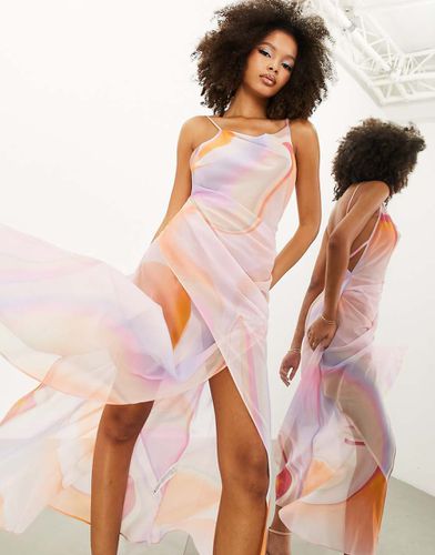 Robe longue drapée transparente à col bénitier avec imprimé marbré - Asos Edition - Modalova