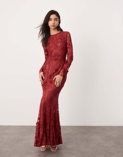 Robe longue en dentelle à fleurs brodées avec manches longues et dos ouvert - Bordeaux - Asos Edition - Modalova