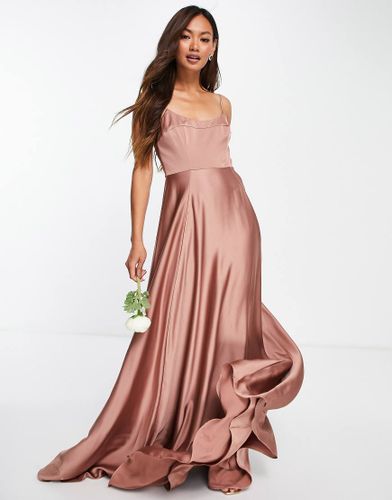 Robe longue en satin à encolure carrée et bretelles - Rose cannelle - Asos Edition - Modalova