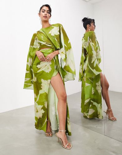 Robe longue style grec en satin à fleurs avec manches évasées oversize et découpe - Vert - Asos Edition - Modalova
