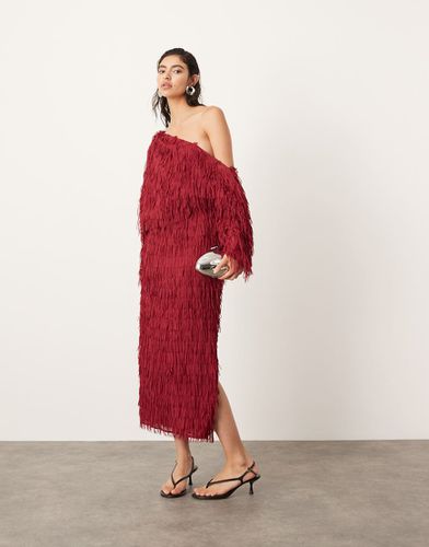 Robe longue souple à épaules dénudées et franges - Rouge - Asos Edition - Modalova