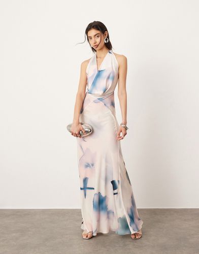 Robe longue transparente à col bénitier et imprimé fleurs flouté - Aquarelle - Asos Edition - Modalova