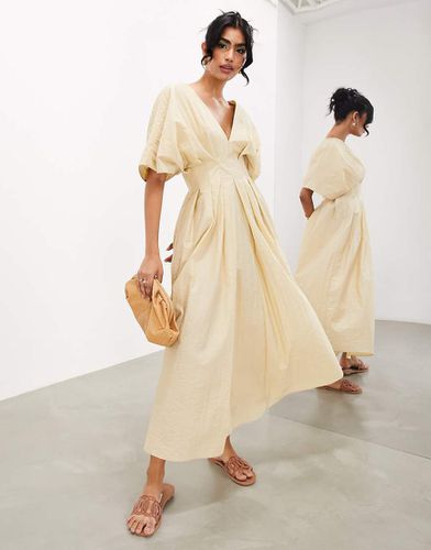 Robe mi-longue à col V et manches courtes - Taupe - Asos Edition - Modalova