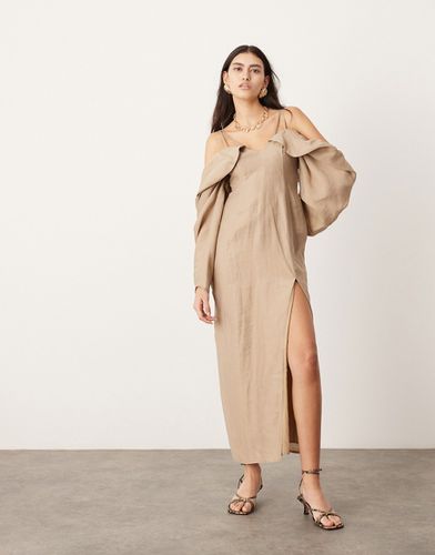 Robe mi-longue à encolure Bardot et manches longues - Camel - Asos Edition - Modalova