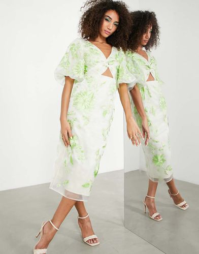 Robe mi-longue brodée en organza à manches bouffantes - Citron délavé - Asos Edition - Modalova