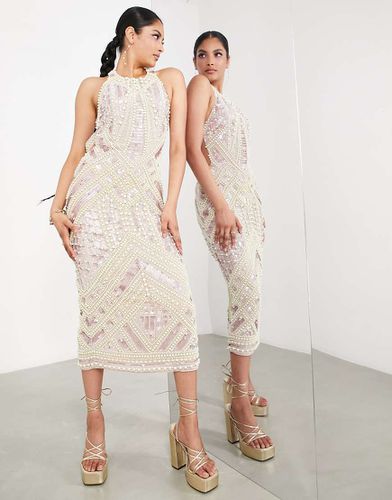 Robe mi-longue coupe dos nu ornée de perles et de sequins - Blush - Asos Edition - Modalova