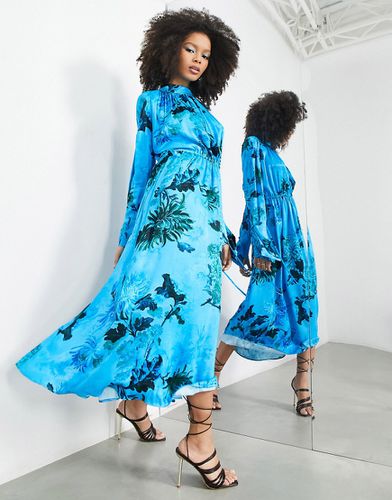 Robe mi-longue en satin à fleurs et cordon de serrage - Asos Edition - Modalova