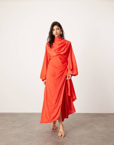 Robe mi-longue en satin à manches blousantes oversize - Asos Edition - Modalova