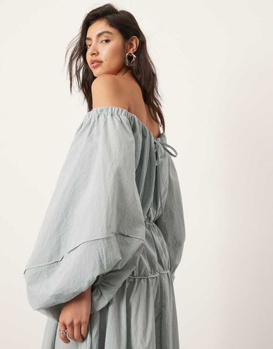 Robe mi-longue plissée à encolure bardot et manches ballon - Asos Edition - Modalova