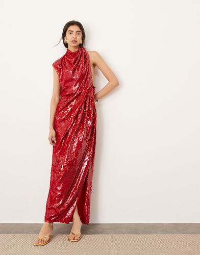 Robe sans manches longue et drapée ornée de sequins à encolure américaine - Asos Edition - Modalova