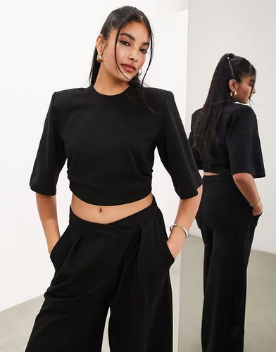 T-shirt crop top coupe carrée en jersey de qualité supérieure avec épaulettes - Asos Edition - Modalova