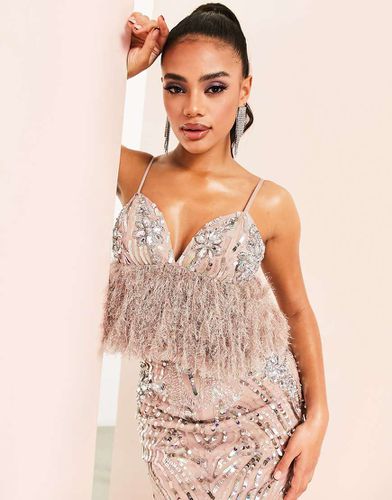 Brassière ornée de pierres fantaisie avec ourlet à plumes synthétiques - Vison - Asos Luxe - Modalova