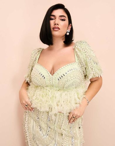 Curve - Top d'ensemble ornementé à manches bouffantes avec perles et pampilles - Vert - Asos Luxe - Modalova