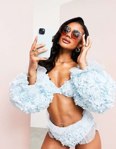 Haut de bikini à fleurs en 3 D avec manches et encolure Bardot - Asos Luxe - Modalova