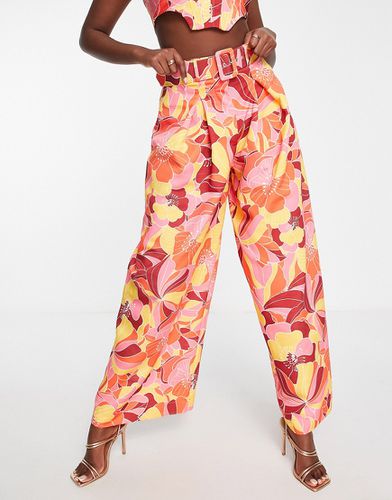 Pantalon plissé d'ensemble coupe ample avec ceinture et imprimé fleuri rétro - Asos Luxe - Modalova