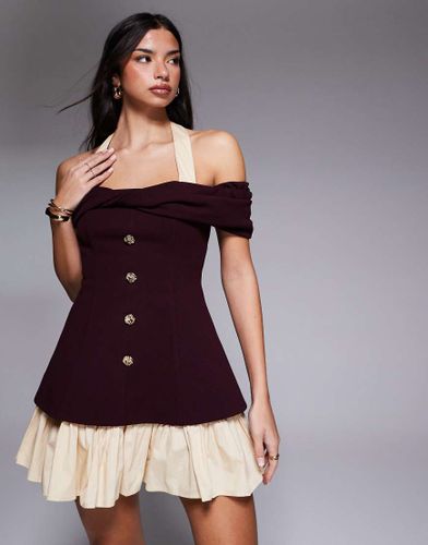 Robe courte boutonne  encolure amricaine - Bordeaux - Asos Luxe - Modalova