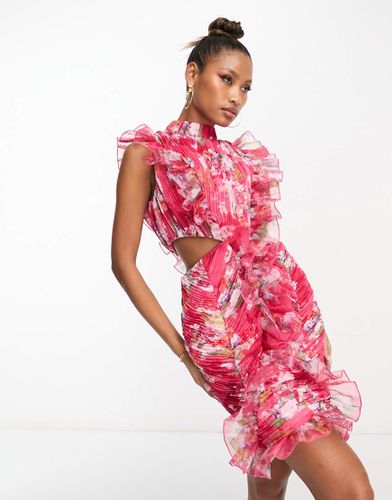 Robe courte volantée à col montant et imprimé petites fleurs - Asos Luxe - Modalova