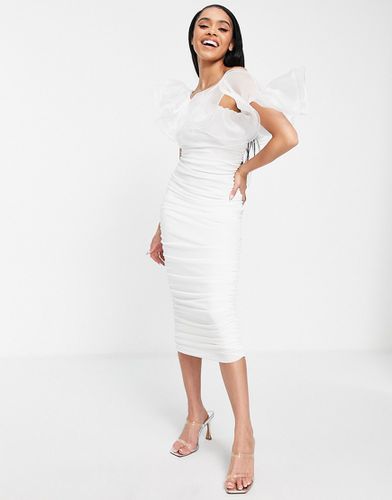 Robe mi-longue asymétrique froncée avec volants à armatures - Blanc - Asos Luxe - Modalova