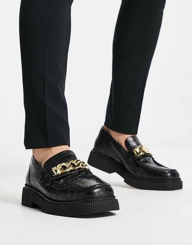 Farley - Mocassins à bout carré avec chaîne en cuir brillant effet croco - Asra - Modalova