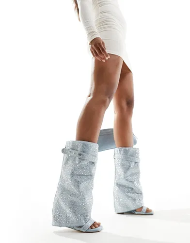 Cleva - Bottes hauteur genou à bout ouvert en jean ornementé - Azalea Wang - Modalova