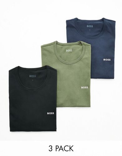 Boss - Bodywear - Lot de 3 t-shirts - Vert, bleu marine et noir - Boss Bodywear - Modalova