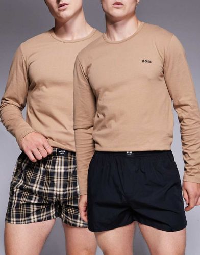 Lot de 2 caleons tisss fini peau de pche unis et  carreaux - Boss Bodywear - Modalova