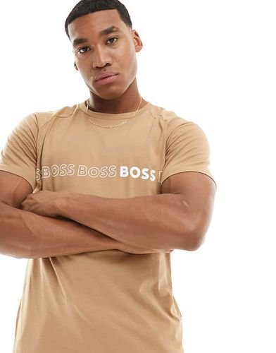 BOSS Swimwear - T-shirt de plage ajusté avec logo répété au centre - Beige - Boss Bodywear - Modalova