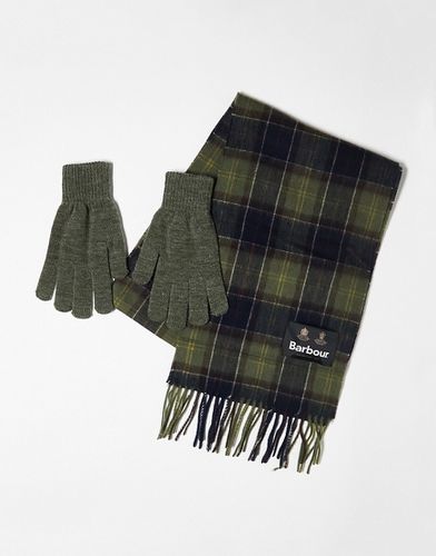 Coffret cadeau avec écharpe écossaise et gants - Olive et bleu - Barbour - Modalova