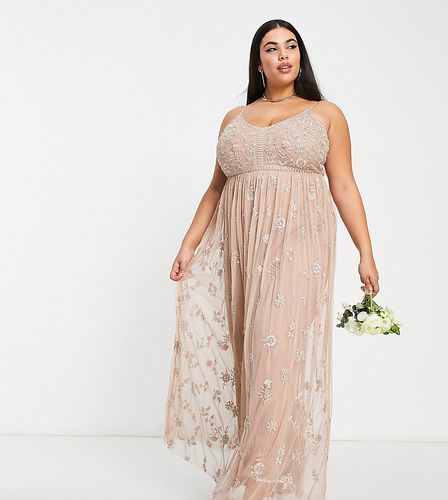 Plus - Robe mi-longue ornementée et délicate pour demoiselle d'honneur avec jupe en tulle - Taupe - Beauut - Modalova