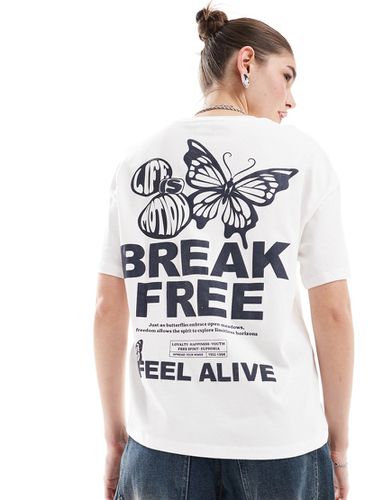T-shirt oversize à imprimé papillon - Écru - Bershka - Modalova