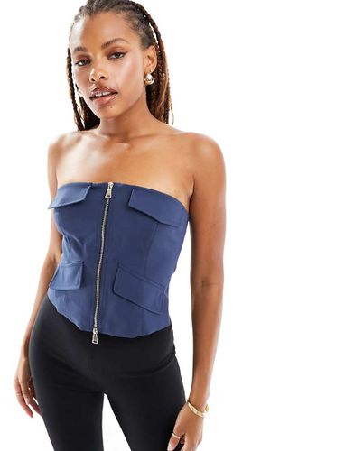 Top bandeau habillé à fermeture éclair - foncé - Bershka - Modalova