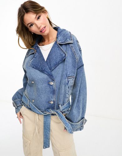 Veste en jean avec ceinture à nouer - délavé effet sale - Bershka - Modalova