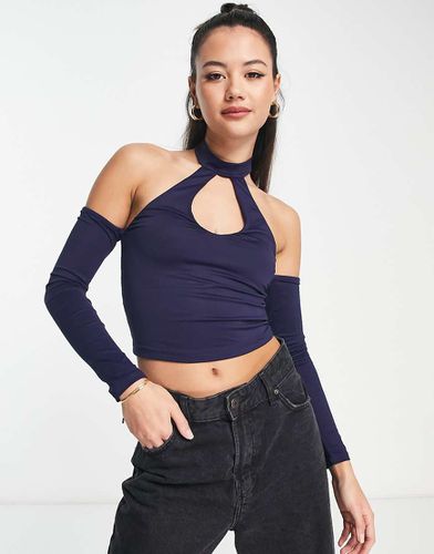 Crop top à manches longues et encolure américaine - Violet - Bershka - Modalova